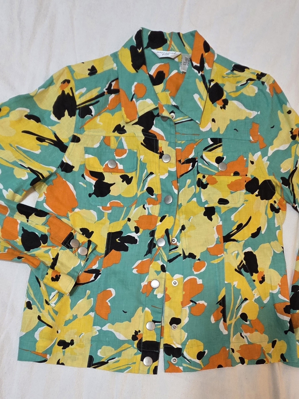 Richard Malcolm Floral Print Lightweight Jacket - Teal, Yellow & Orange